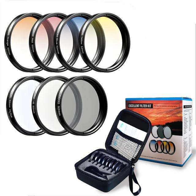 TEMU طقم عدسات 7 في 1 مع فلتر UV Grad أزرق-أحمر مقاس 52 مم/2.05 بوصة + CPL ND + فلتر النجوم، مناسب لكاميرات الهواتف الذكية للفيديو والمدونات الفيديوية والتصوير المنزلي
