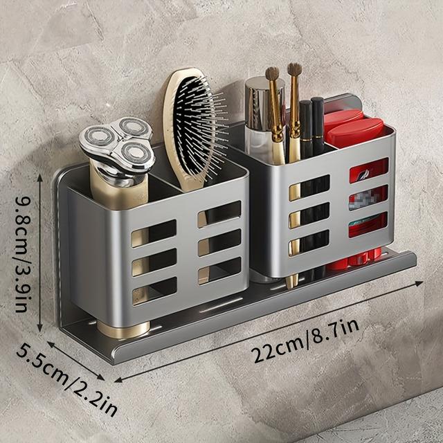 TEMU Wall-mounted Bathroom Organizer With Comb Holder, Toothbrush Stand, And Razor Rack, No Drilling Required, Shower Caddies