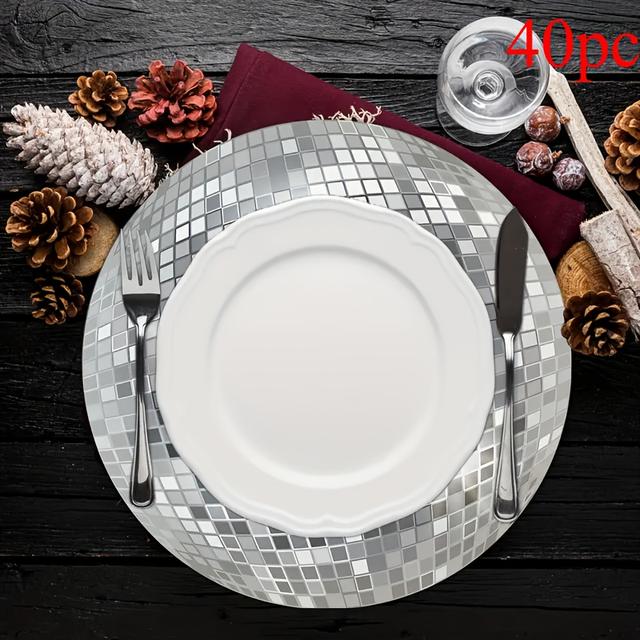 TEMU 40pcs Sets de Table à Motif Boule Disco, Décorations pour la Saint-Valentin, Nappes Rondes en pour Tables à Manger