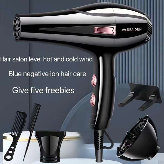 TEMU Professional Hair Dryer With , For Salon & Home Use, Includes Comb & Brush Attachments, Black And White