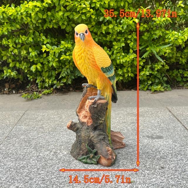 TEMU 1pc Vibrant Yellow Resin Parrot Statue - Realistic Climbing Bird Decor, Art Garden & Outdoor Decoration, 13.97 Inch Floor-standing Bird Sculpture, Perfect Gift For