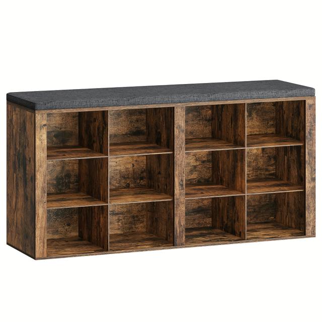 TEMU Shoe Storage Bench, Seating With Compartments, Cushioned, 12 Sections, Suitable For Living Room, Hallway, Or Bedroom, In White And Grey