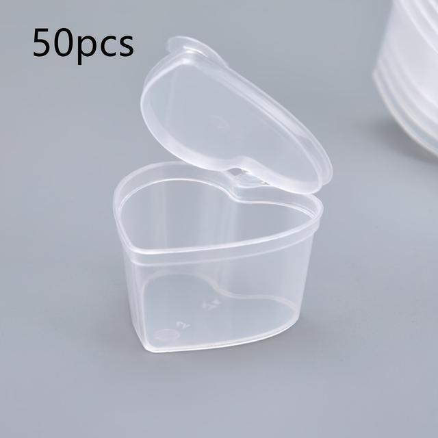 TEMU 50-pack Heart-shaped Plastic Cups With Leakproof Lids, Thickened Mini Plastic Small Cups For Packaging And Storage Containers