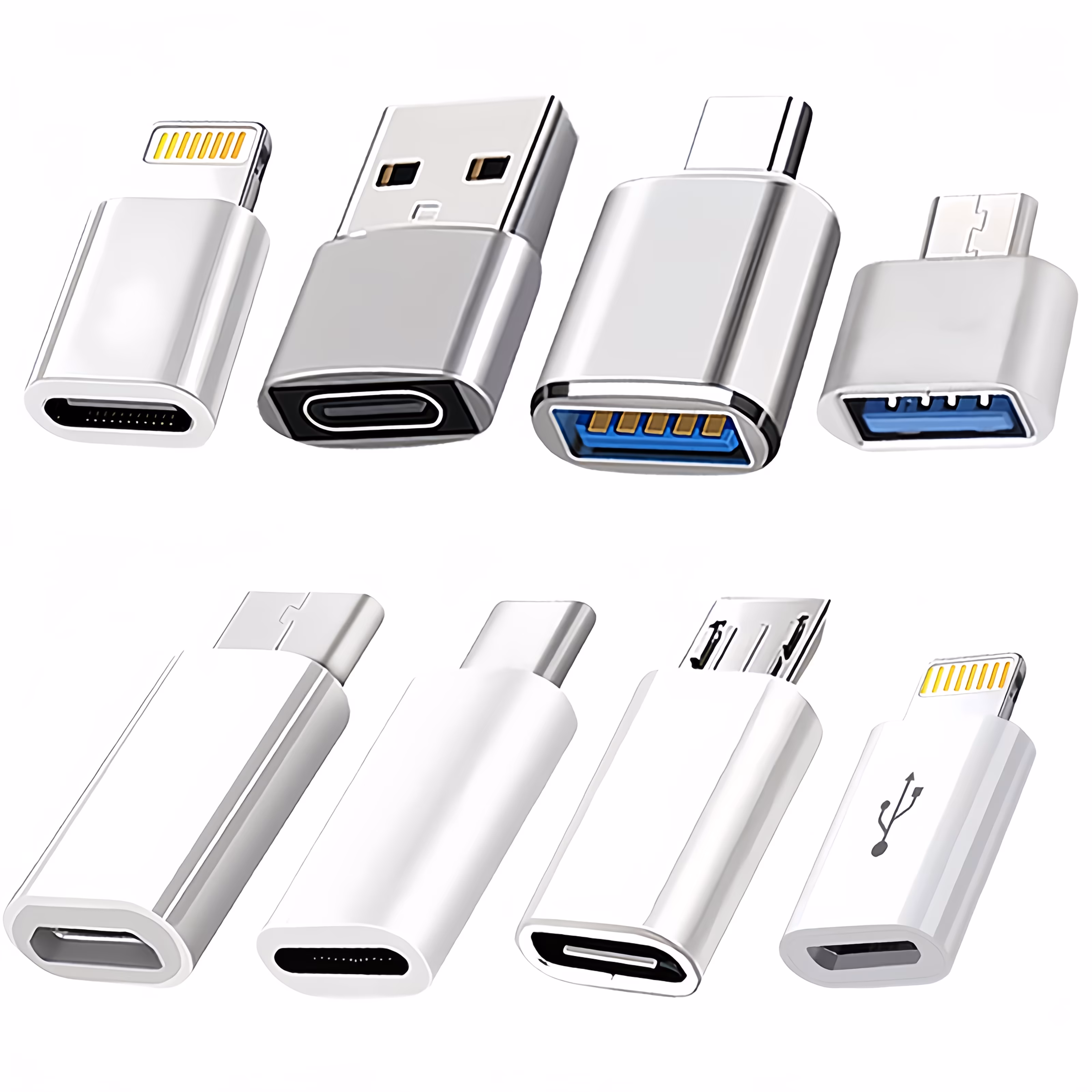 TEMU 8 db-os USB Type-C Adapter Készlet | USB-C Lightning-re, Micro USB USB-C-re, USB OTG, USB-C Férfi USB 3.0 Női Adapterek Gyors Töltéshez és Adatátvitelhez Laptopokon és Telefonokon