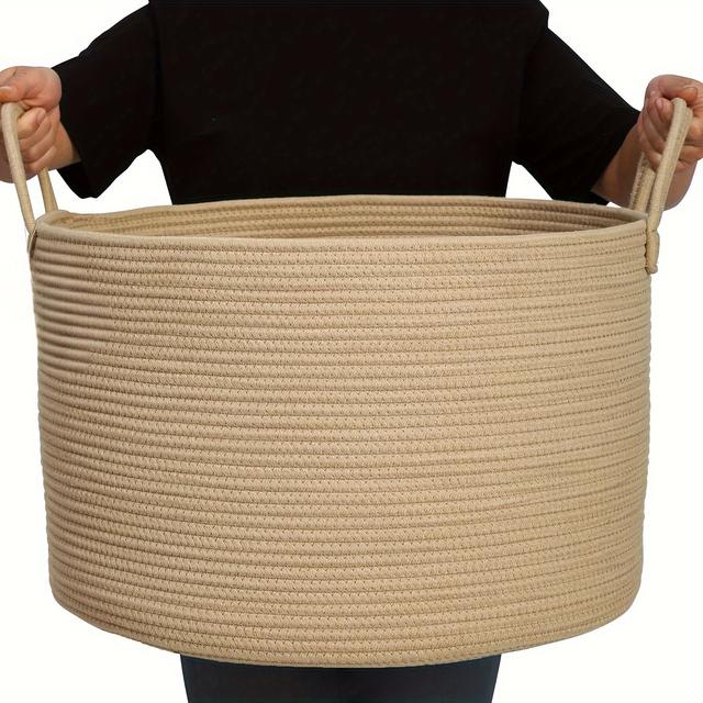 TEMU 1 Stück Extra Große Bohemian Deckenkorb – Runder Aufbewahrungskorb aus Naturjute für Wohnzimmer, Schlafzimmer & Haushaltsorganisation, Wäschekorb, Wäschekörbe