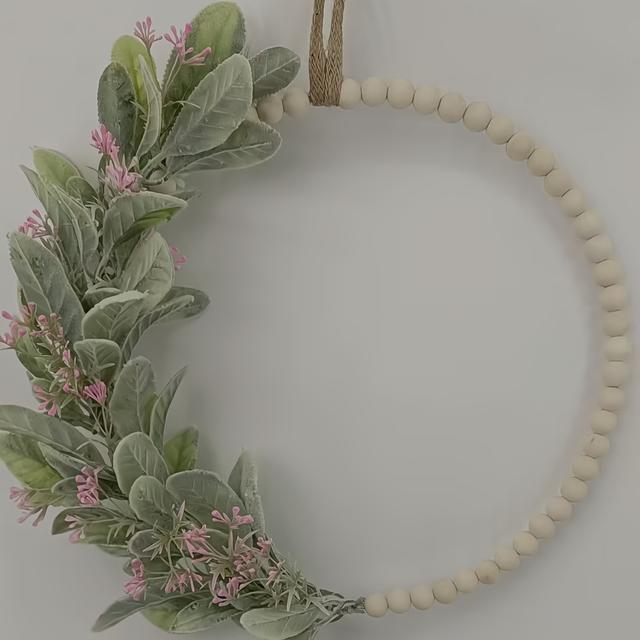 TEMU Schäferperlenkranz, Blumengirlande für Alle Jahreszeiten, Rosa Haarkranz für die Vordertür, Bauernhaus-Kranz, Ländlicher Dekorativer Kranz, Französischer Landkranz