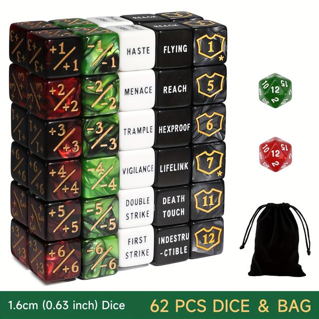 TEMU 62 قطعة من عدات النقاط MTG في الحجم الكبير من الكلمات القابلة للتحديد MTG التوكينات الحماية عد الحياة مجموعة النقاط لاجتماع التجميع ، متوافقة مع ملحقات لعبة البطاقة TCG CCG إحصائيات الكائنات