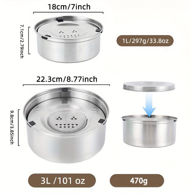 TEMU 스테인리스 강철 개 물 그릇, 미끄럼 방지 느린 공급기 분배기, 개를 위한 엎지르지 않는 애완 동물 그릇, 배터리 없는 무충전 물 공급.