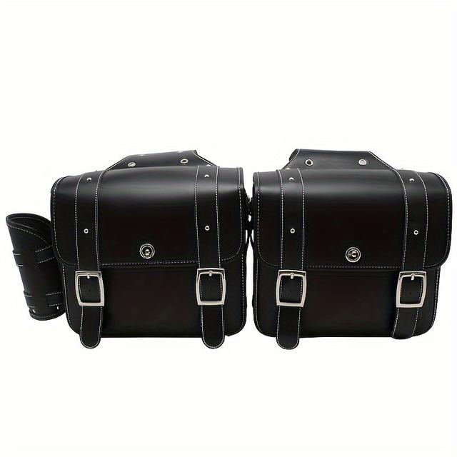 TEMU 1 Pair Universal Motorcycle Saddlebags Throw Over Bags Side Bags With Cup Holder And Lock Synthetic Leather