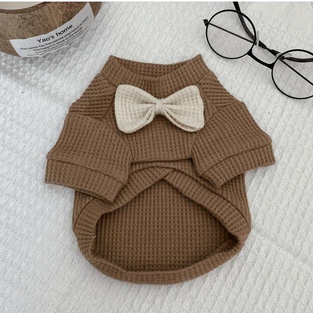 TEMU Barna gofrás kisállat ruha masnis mintával, aranyos és elegáns