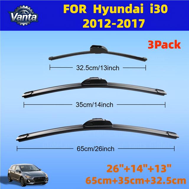 TEMU Xact Fit pro HYUNDAI I30 2012-2017 - 3 balení 26"+14"+13" J hák/U hák stěračů | Prémiová přírodní guma, tiché, bez šmouh