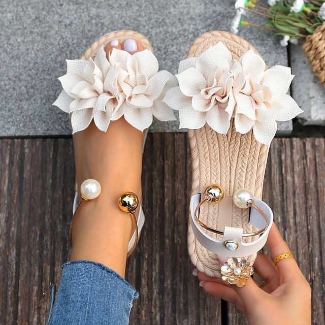 TEMU Sandalias de mujer estilo europeo de moda | Nuevo tacón plano , cómodas y antideslizantes, parte superior de tela casual, sin cordones, punta abierta, color sólido