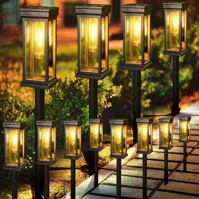 TEMU Solar-powered Led Street Lights, Square-style Courtyard Lamps, Made Of Plastic, Landscape Lighting, Solar Lawn Lights, Lights, Ambient Decorative Garden Lights, Outdoor , Gardens, Courtyards,