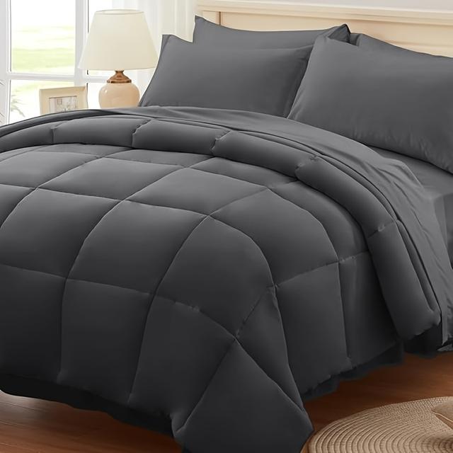 TEMU Bed In A Bag 7pcs Set, Bed Comforter Set With Sheets, All Season Bedding Sets With 1 Comforter, 2 Pillow Shams, 2 Pillowcases, 1 Flat Sheet, 1 Fitted Sheet