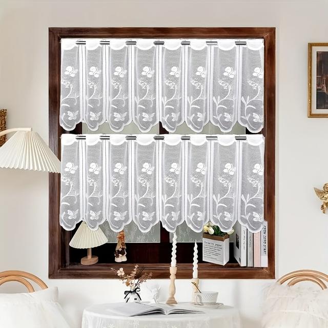 TEMU 2 Stück Bohemian Country Schmetterling Blumen Sommer Durchsichtige Vorhänge, Geeignet Für Wohnzimmer, Schlafzimmer, Balkon, Küchenfenster Dekoration