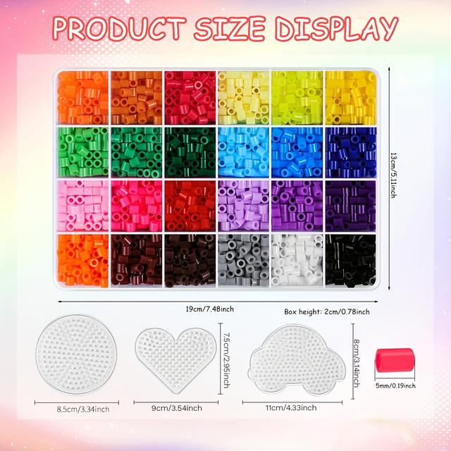 TEMU 2400pcs Of 5mm Fuse Beads Kit - 24 Colors And 3 Patterns, Jewelry Making Kit, Craft Decoration, Birthday And Holiday Craft Gifts