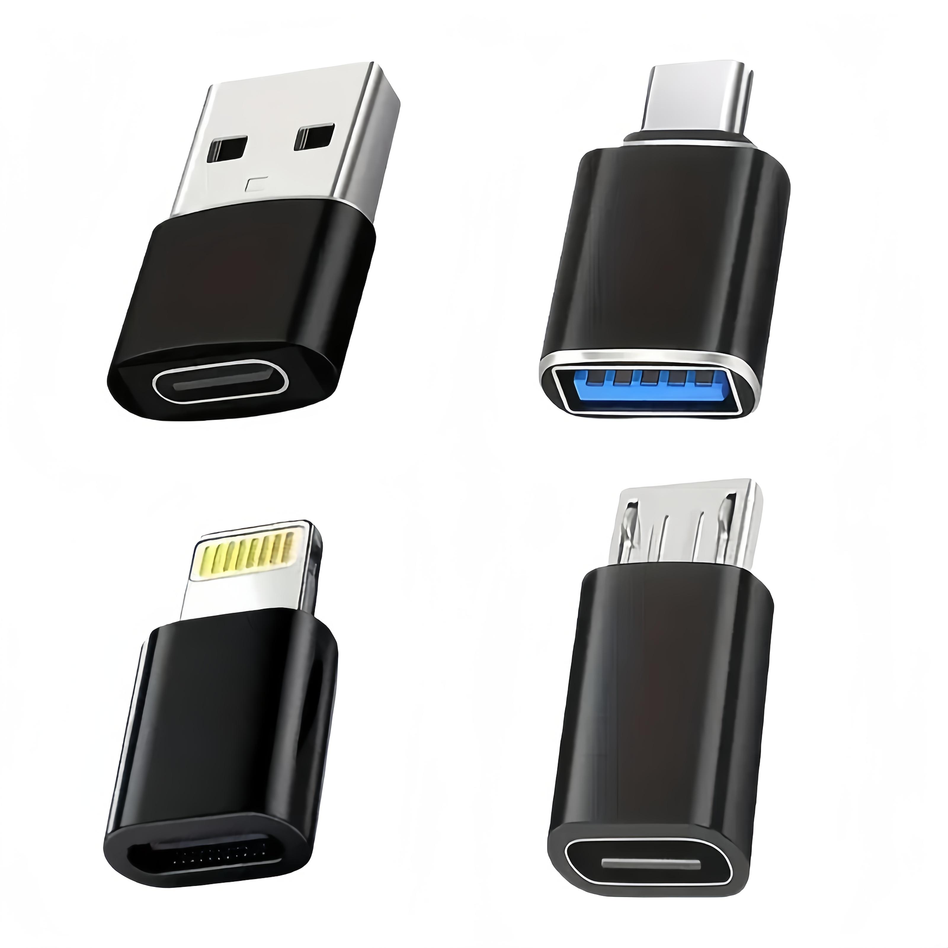 TEMU 4pcs/8pcs Usb Adapter, Usb/usb-c/lightning/micro Interface Converter, Black And White, Fast Charging + Transmission, Compatible With Iphone17/16/15/14/13/12/11