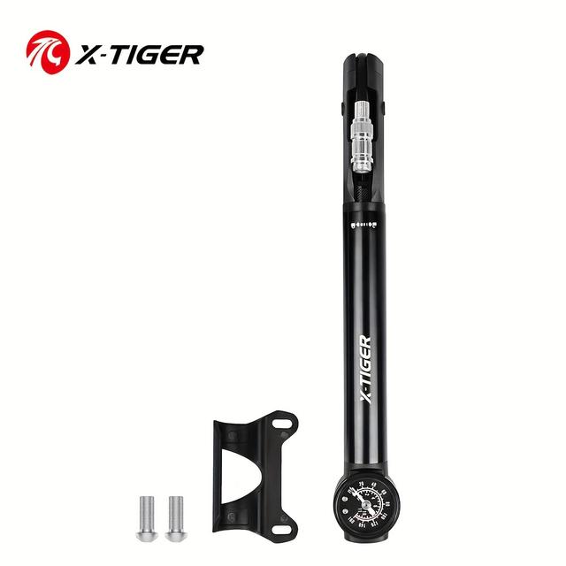 TEMU X-tiger- Mini Air Pump, Av/fv Dual-use Convertible, Aluminum Alloy Material, Portable, Pressure 120psi, With Pressure Gauge For Real-time Pressure Monitoring