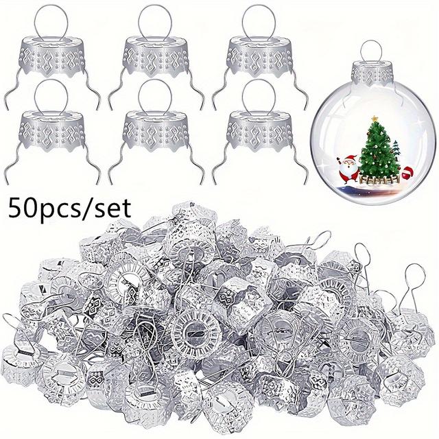 TEMU Zestaw 50 złotych, okrągłych, świątecznych nakładek na kulki, zdejmowane metalowe wieszaki do wymiany ozdób, idealne do dekoracji domu na sezon świąteczny.