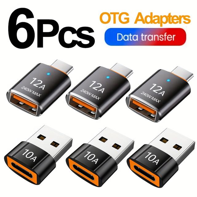 TEMU 6 unidades (3 unidades A para C+3 unidades C para A) Adaptadores OTG , Adaptadores OTG tipo C/USB para USB/tipo C, Transferência de dados para MacBook para for samsung Xiaomi Honor POCO