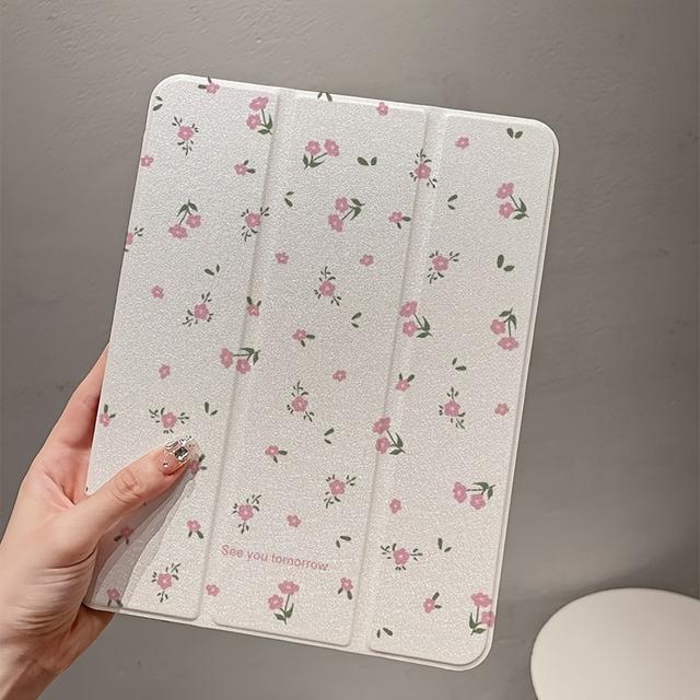 TEMU 1pc Transparent Floral Case For Ipad With " Tomorrow" Design - Foldable Stand & Lightweight Acrylic Cover For Ipad 7th/8th/9th Gen, Compatible With Ipad /5//10th/10.5/9.7, Cute Case For Ipad