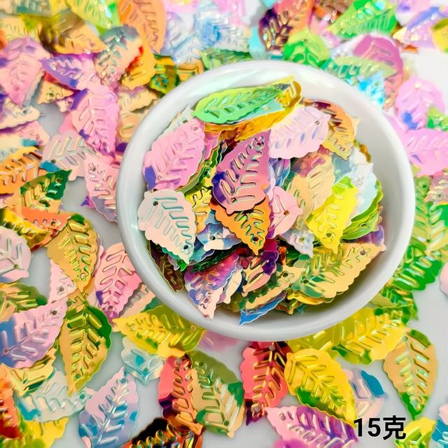TEMU 15g 13x25mm Shiny Metallic Autumn Leaf Decorative Sequins - Random Mixed Colors Plastic Craft Gems For , Wedding Accessories & Handmade Crafts