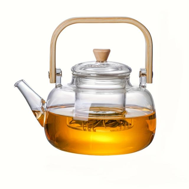 TEMU 1pc 1000ml Ldq Clear Borosilicate Glass Teapot With Removable Infuser | Stovetop Safe, With Wooden Handle, Ideal For Home Or Kitchen Use, Perfect For Holiday Gifting, Valentine's Day, Ramadan