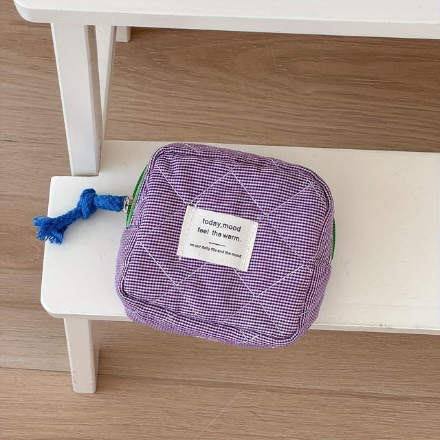 TEMU Carteira de moedas clássica xadrez em estilo coreano, com compartimentos, bolsa de maquiagem portátil para estudantes e bolsa de armazenamento para fones de ouvido e moedas.