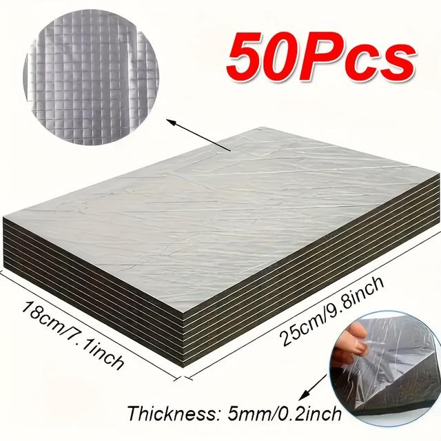TEMU 50 ks Zvukově izolační podložky s lepicí vrstvou, pro dveře, motorový a střechu, zvukově izolační materiál