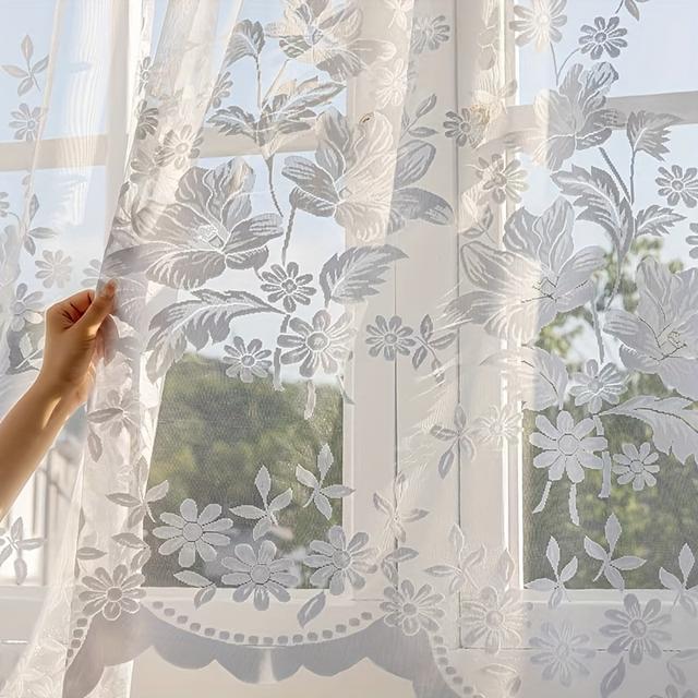 TEMU 1panel French Romantic Lace Arch Transparent Curtain (width: 118in Length: 63in) - Large Size, Suitable For Home Decor, Ideal For Living Rooms, Kitchens, And Room Decoration, Perfect For Weddings