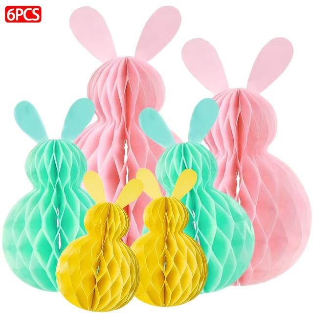 TEMU Set Of 6 Easter Bunny Honeycomb Party Gift Decorations, Cute Rabbit Holiday Hanging Ornaments For Window Display And Venue Setup