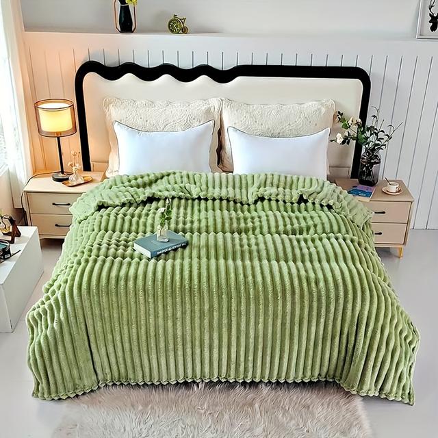 TEMU 1pc Solid Color Striped Blanket Cover Casual Office Nap Blanket Flannel White/dark Gray/light Gray/pink Air Conditioning Blanket Holiday Gift Warm Winter Autumn And Winter Christmas