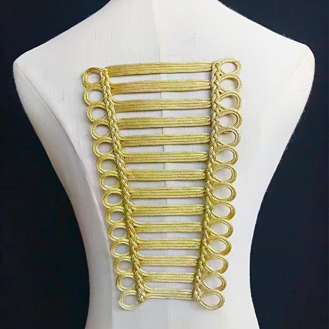 TEMU Överdimensionerad 6,1*9,65 tum Gyllene Uniform Knut Snöre Broderi Sömnadsplåster för Vintage Kläder