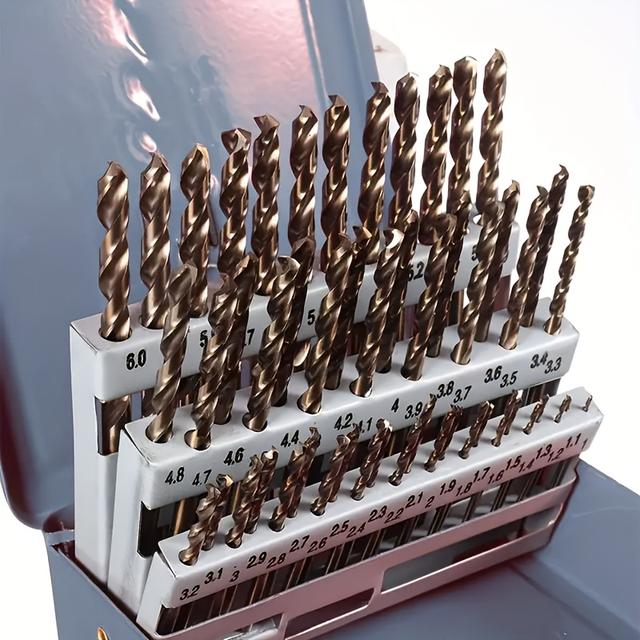 TEMU Juego de 51 brocas de cobalto de torsión, 1.0-6.0mm M35, acero HSS-Co, mango redondo, para madera, metal, perforación de acero inoxidable con estuche