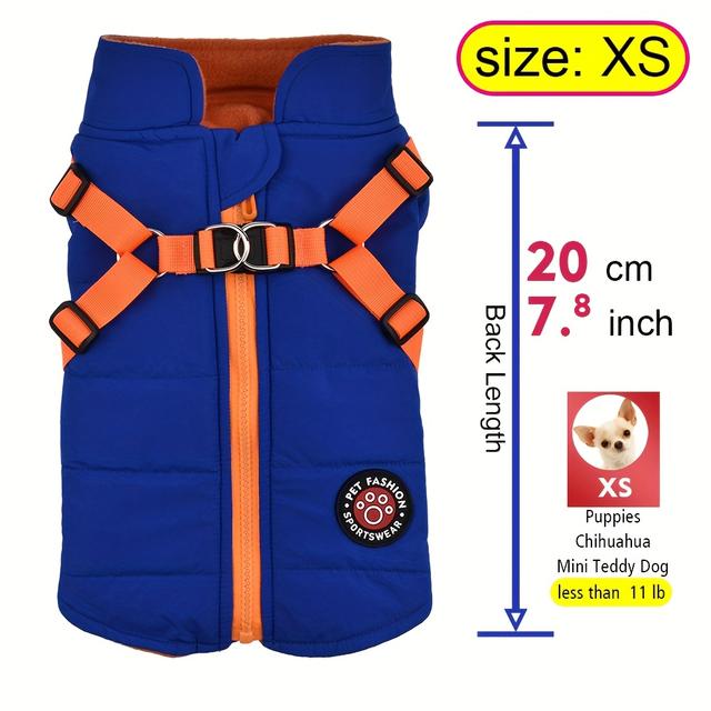 TEMU Winterkleidung für Haustiere mit verstellbarem Brustumfang, Reißverschluss und Geschirr für kleine bis mittelgroße Hunde, entwickelt für Wärme und Kälteschutz.