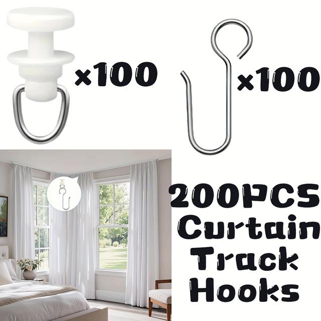 TEMU 200pcs/100pcs Curtain Hooks, Plastic Curtain Gliders & Shower Curtain Hooks For Bathroom Curtain, Window Curtain | Curtain Track Carrier Hooks | Curtain Track Pulley