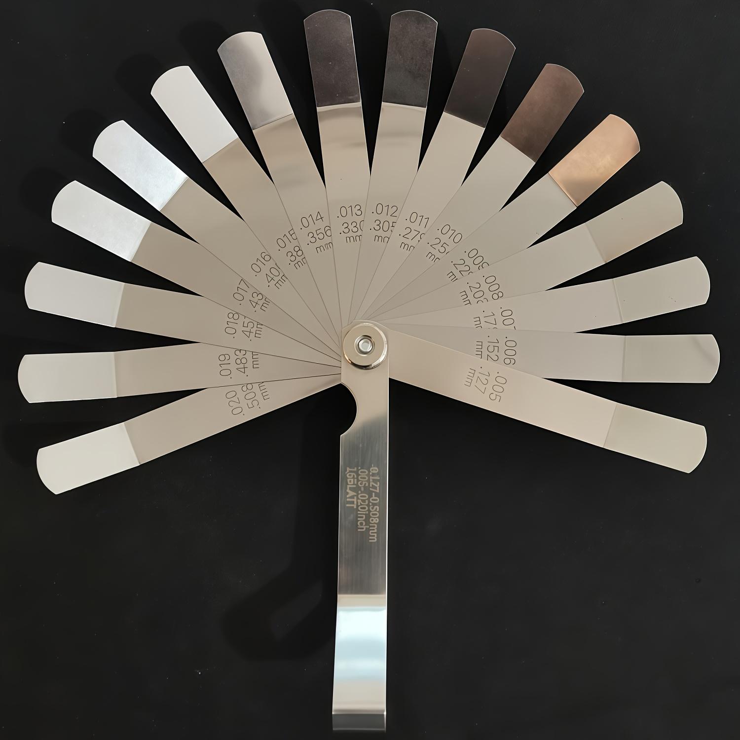 TEMU Calibre de palanca, herramienta de medición métrica e imperial en doble (0.005/0.127-/0.508 mm, 16 hojas), calibre de palanca de ancho y grosor para bujías, herramienta de ajuste de válvulas
