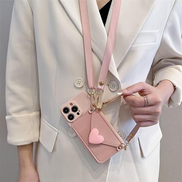 TEMU Funda para Teléfono - Estuche Minimalista Rosa con Forma de y para Iphone 15 Pro Max, Apple 14, 13 Crossbody y 12 con Correa, 11