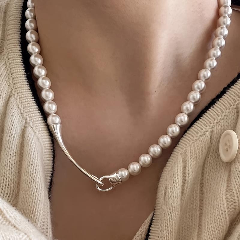 TEMU 1 French Retro Light Shell Bead Hook Type Thanksgiving Necklace Suitable For Holiday Gifts And Banquets (with Jewelry Storage Box)