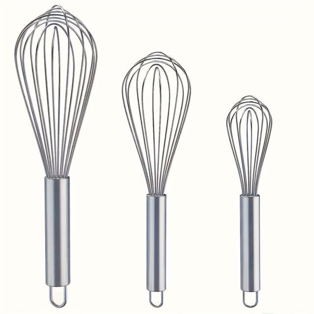 TEMU 3pcs Stainless Steel Whisk Set - Manual Kitchen Mixer, Perfect For Whipping, Beating, And Mixing - Durability Bubble Whisk Set, Food-grade, Easy To Clean, - No Batteries Required
