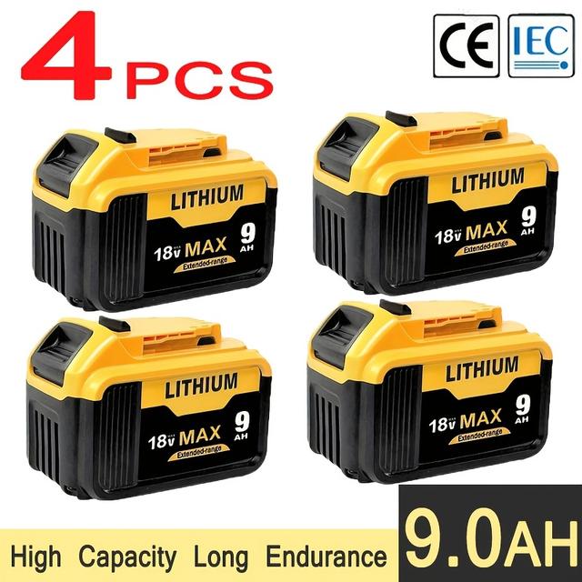 TEMU Set Of 4 9.0ah Batteries Compatible With Dw 18v Models , Dcb180, Dcb181, , , Dcb184b-xj, And Dcb185, Featuring An Led Indicator