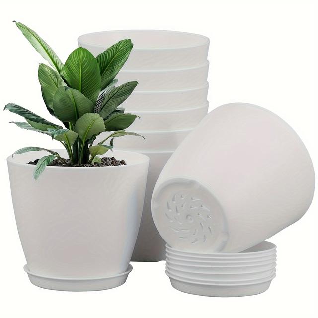 TEMU Olisx-j-c7804-8 8pcs Of 4-inch Small Flower Pots For Office Indoor Use, With Trays (available , Beige, White, Pink, Black, And Multicolor) Gardening Gift Home Decor