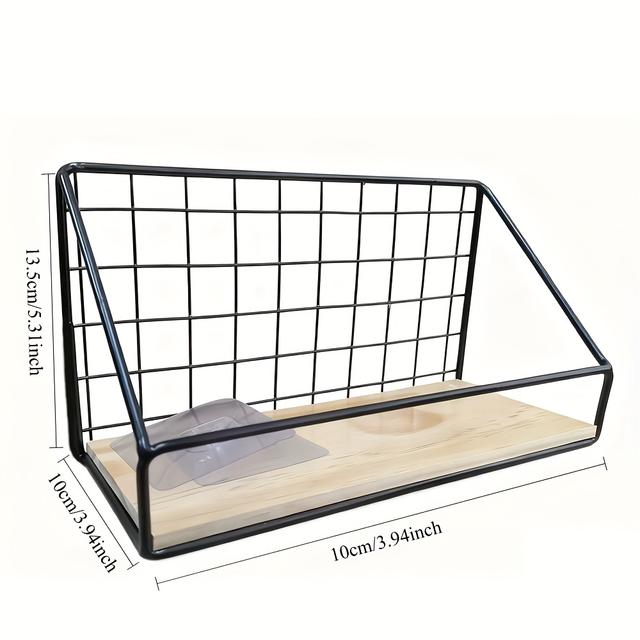 TEMU 1 قطعة رف حائط من خشب الحديد | رف عائم بأسلوب ريفي مع سلة تخزين ورف كتب | منظف معلق لغرفة النوم، المطبخ، الحمام، المكتب | تصميم موفر للمساحة، ديكور جمالي، سهل التركيب، متين