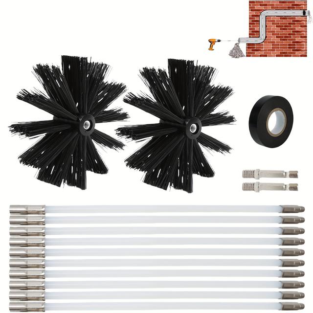 TEMU Diy Chimney Cleaning Kit | 10* Hose + 2* Brush Heads + 2* Adapter Interfaces + 1* Insulation Tape Compatible With Drills | Pipes, Ducts, Fireplaces
