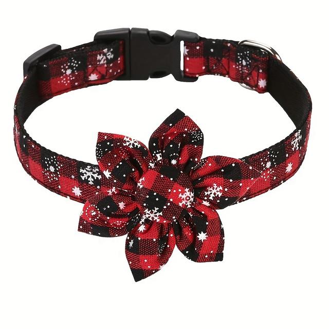 TEMU Julhundhalsband med , Klassiskt Buffalo Rutigt Hundhalsband med Spänne Justerbart Halsband med för Små, Medelstora och Stora Hundar Valp (Liten, Röd & Svart Snöflinga)