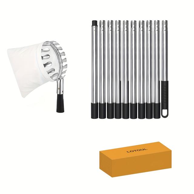 TEMU 11ft Adjustable Fruit Picker Pole With Basket, Lightweight Stainless Steel Telescoping Tool For , Mango, Lemon, Orange - Large Non-woven Basket