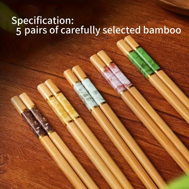 TEMU 5 /10 de palillos de bambú, bambú de montaña natural, palillos multicolores de calidad antideslizantes y resistentes a altas temperaturas, palillos chinos reutilizables para el hogar y