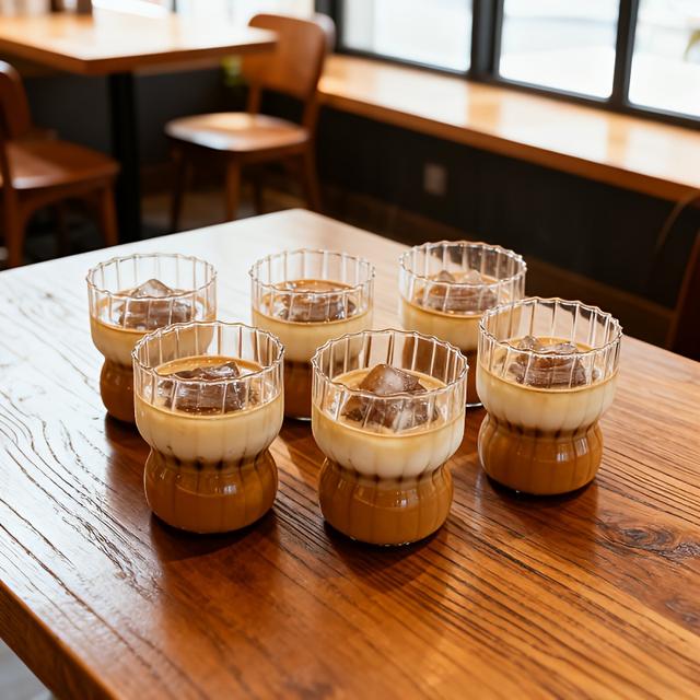 TEMU 6pcs High Borosilicate Heat- Glass Cups, Stylish Waist-shaped Glasses For Cocktails, Juice, Latte Coffee, – Perfect For Restaurants, Offices, And Gatherings