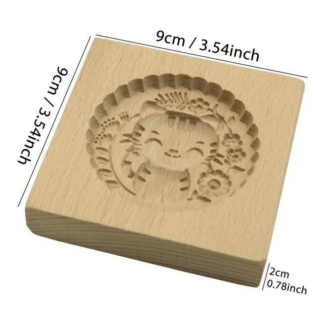 TEMU Wooden Cookie Cutter Mould With Cat Pattern, 3d Engraved Embossing Cookie Mold, Kitchen Baking Tools For Fondant Gingerbread Biscuit