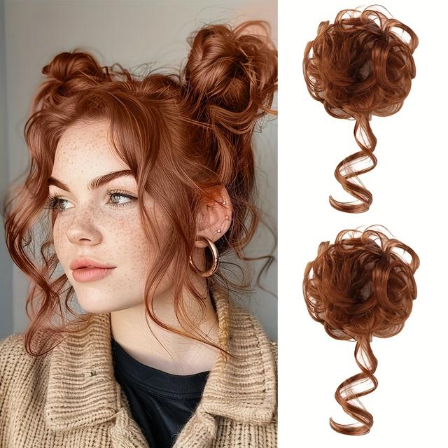 TEMU Set mit 2 Mini-Verdrehten Haarknoten, mit gewellten und lockigen Scrunchies aus synthetischem Material, ideal für dicke Hochsteckfrisuren für Frauen in Schwarz und Braun.